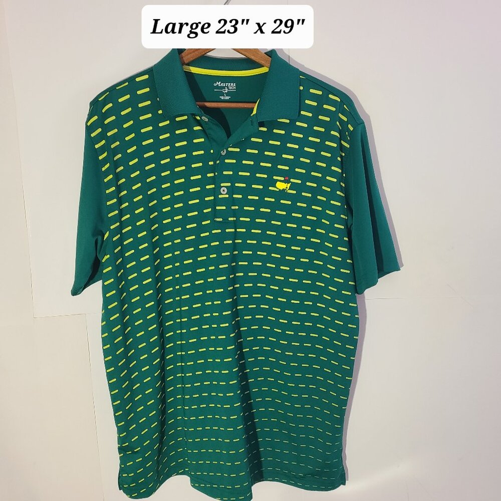 Masters Tech Men's Green Yellow Embroidered Logo Large Golf Polo EUC